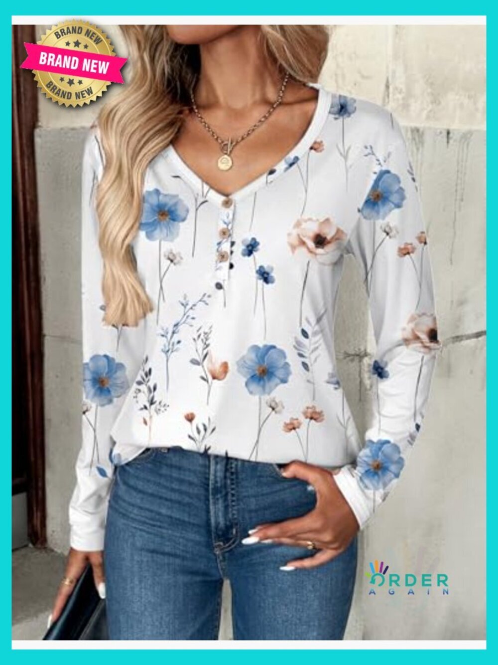 V Neck Loose Fit Long Sleeve Blouse Business Casual Floral Print Work Top - Picture 3 of 7
